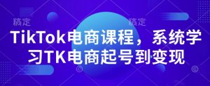 TikTok电商课程,系统学习TK电商起号到变现-599资源坊