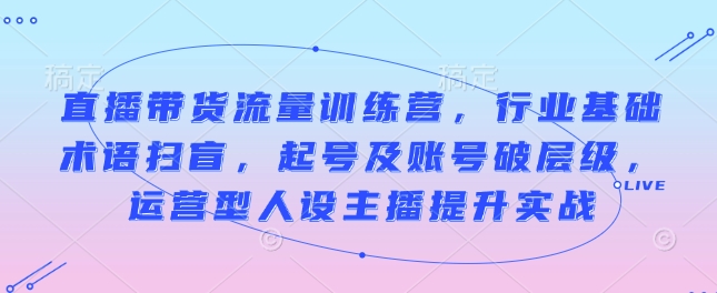 直播带货流量训练营，行业基础术语扫盲，起号及账号破层级，运营型人设主播提升实战-599资源坊