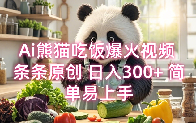 Ai熊猫吃饭爆火视频 条条原创 日入300+ 简单易上手-599资源坊