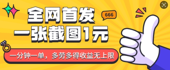 全网首发，一张截图1块钱，一分钟一单，多劳多得，收益无上限-599资源坊