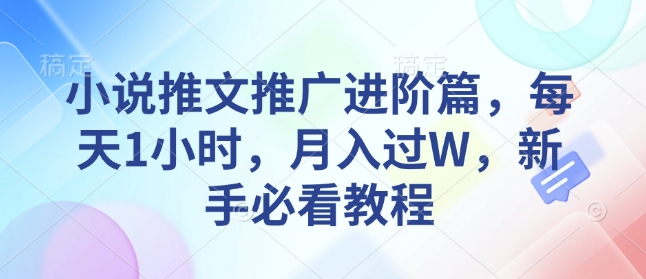 小说推文推广进阶篇，每天1小时，月入过W，新手必看教程-599资源坊