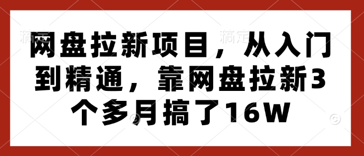 网盘拉新项目，从入门到精通，靠网盘拉新3个多月搞了16W-599资源坊