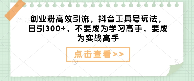 创业粉高效引流，抖音工具号玩法，日引300+，不要成为学习高手，要成为实战高手-599资源坊