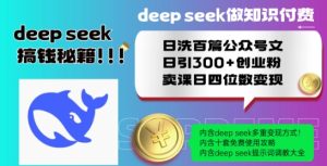 Deepseek做知识付费日洗百篇公众号文日引300+创业粉,卖课日四位数变现保姆级教程!-599资源坊
