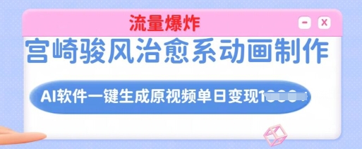 宫崎骏风治愈系动画制作，AI软件一键生成原创视频流量爆炸，单日变现多张，详细实操流程-599资源坊