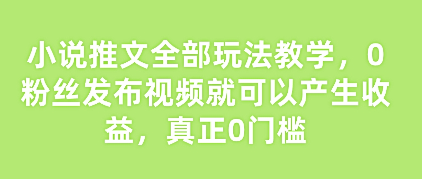 小说推文全部玩法教学，0粉丝发布视频就可以产生收益，真正0门槛-599资源坊