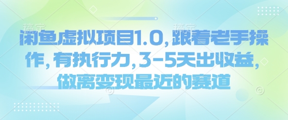 闲鱼虚拟项目1.0，跟着老手操作，有执行力，3-5天出收益，做离变现最近的赛道-599资源坊