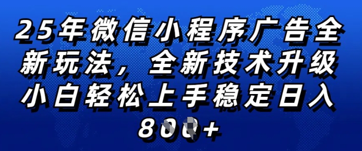 2025年微信小程序全新玩法纯小白易上手，稳定日入多张，技术全新升级，全网首发【揭秘】-599资源坊