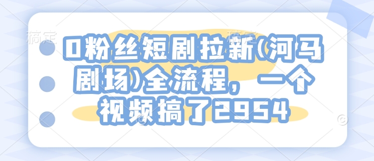 0粉丝短剧拉新(河马剧场)全流程，一个视频搞了2954-599资源坊