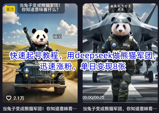 快速起号教程，用deepseek做熊猫军团，迅速涨粉，单日变现8张-599资源坊