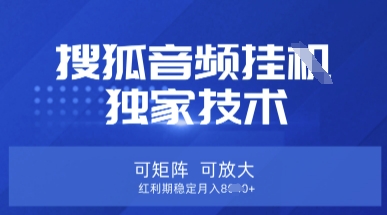 【搜狐音频挂G】独家技术，可矩阵可放大，红利期稳定月入8k【揭秘】-599资源坊