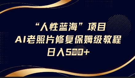 人性蓝海AI老照片修复项目保姆级教程，长期复购，轻松日入5张-599资源坊