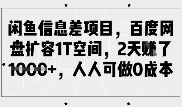 闲鱼信息差项目，百度网盘扩容1T空间，2天收益1k+，人人可做0成本-599资源坊