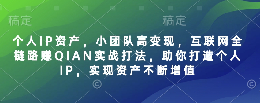 个人IP资产，小团队高变现，互联网全链路赚QIAN实战打法，助你打造个人IP，实现资产不断增值-599资源坊