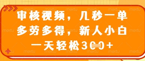 最新审核视频，几秒一单，多劳多得，新人小白一天轻松3张【揭秘】-599资源坊