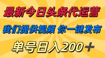 最新今日头条代运营，我们提供视频，你一键发布，单号日入200+【揭秘】-599资源坊