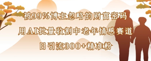 被99%博主忽略的财富密码：用AI批量收割中老年情感赛道，日引流300+精准粉-599资源坊