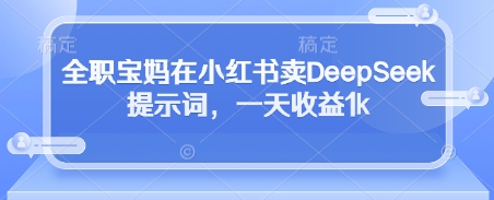 全职宝妈在小红书卖DeepSeek提示词，一天收益1k-599资源坊