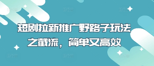 短剧拉新推广野路子玩法之截流，简单又高效-599资源坊