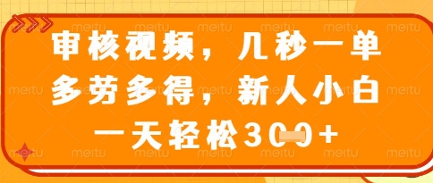 视频审核员，几秒一单，不限时间，不限地点，多做多得，新人小白一天轻松几张+【揭秘】-599资源坊