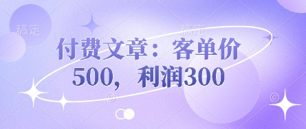 付费文章：客单价500，利润300-599资源坊