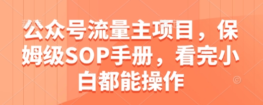 公众号流量主项目，保姆级SOP手册，看完小白都能操作-599资源坊