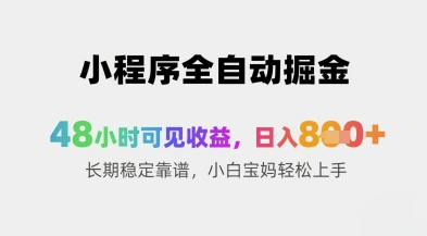 小程序全自动掘金，48小时可见收益，日入8张+长期稳定靠谱，小白宝妈轻松上手【揭秘】-599资源坊