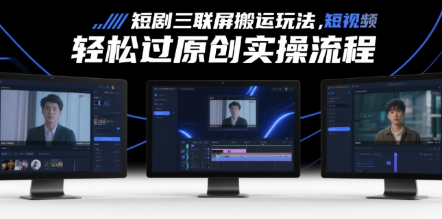 短剧三联屏搬运玩法，短剧搬运轻松过原创实操流程-599资源坊