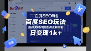 百度SEO玩法,搜狐关键词覆盖引流精准粉,日变现1k+【揭秘】-599资源坊