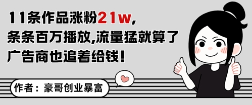 11条作品涨粉21W，条条百W播放，流量猛就算了，广告商也追着给钱-599资源坊