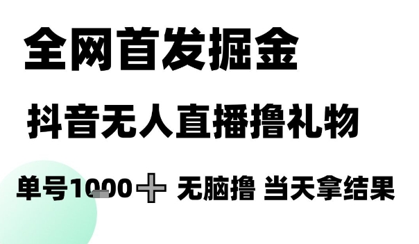 全网首发掘金抖音无人直播撸礼物，单号1k +无脑撸，当天拿结果【揭秘】-599资源坊