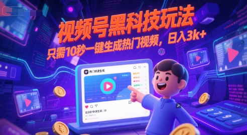 视频号黑科技玩法，只需10秒一键生成热门视频，日入3k+【揭秘】-599资源坊