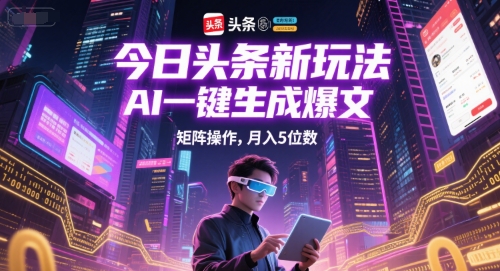 今日头条新玩法，AI一键生成爆文，矩阵操作，月入5位数-599资源坊