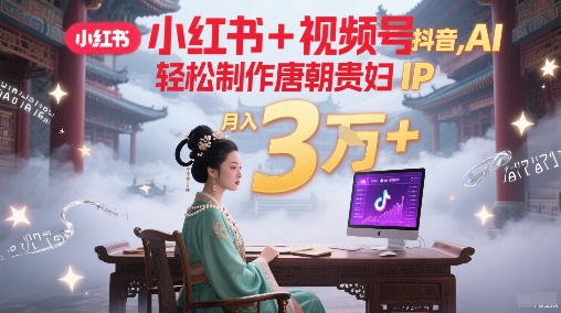 小红书+视频号+抖音，AI轻松制作唐朝贵妇IP，每天30分钟，轻松产出N条，月入3W+-599资源坊