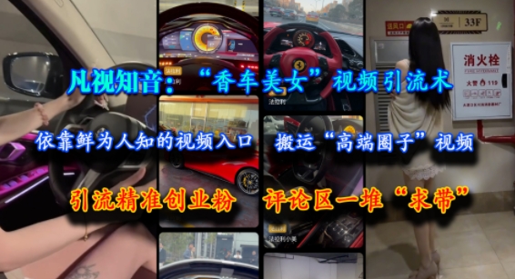 凡视知音：“香车美女”视频引流术，依靠鲜为人知的视频入口，搬运“高端圈子”视频，引流精准创业粉，评论区一堆“求带”-599资源坊