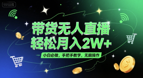带货无人直播，轻松月入2W+，小白必做，手把手教学，无脑操作(附学习资料)-599资源坊