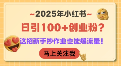 2025年小红书日引100+创业粉？这招新手抄作业也能爆流量！-599资源坊