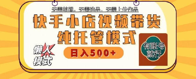 快手小店托管代运营，无需剪辑，无需选品，无需上传作品，全程无需操作，轻松月入5k+【揭秘】-599资源坊