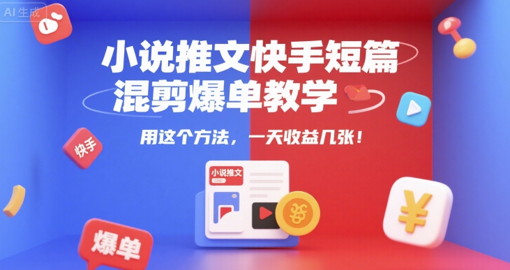 小说推文快手短篇混剪爆单教学，用这个方法，一天收益几张-599资源坊