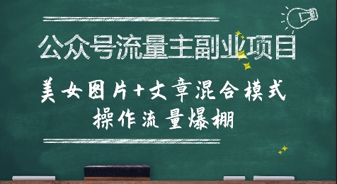 公众号流量主副业项目，美女图片+文章混合模式操作流量爆棚-599资源坊