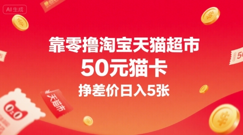 靠零撸淘宝天猫超市50元猫卡，挣差价日入5张-599资源坊