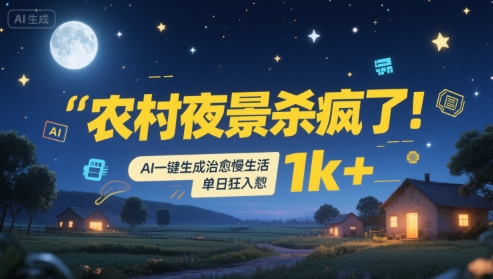 农村夜景杀疯了！AI一键生成治愈系慢生活，单日狂入1k+-599资源坊