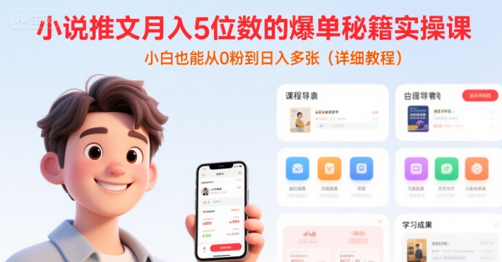 小说推文月入5位数的爆单秘籍实操课，，小白也能从0粉到日入多张(详细教程)-599资源坊