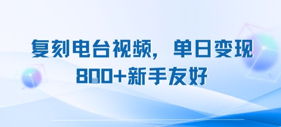 复刻电台视频，单日变现8张+新手友好，长期可做-599资源坊