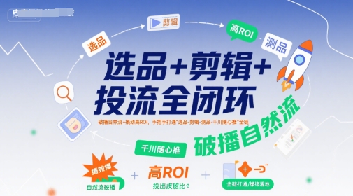 选品+剪辑+投流全闭环，破播自然流+撬动高ROI，手把手打通“选品-剪辑-测品-千川随心推”全链-599资源坊