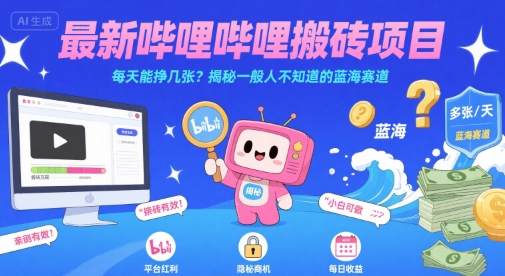 最新哔哩哔哩上B站搬砖项目，每天能挣几张？揭秘一般人不知道的蓝海赛道-599资源坊