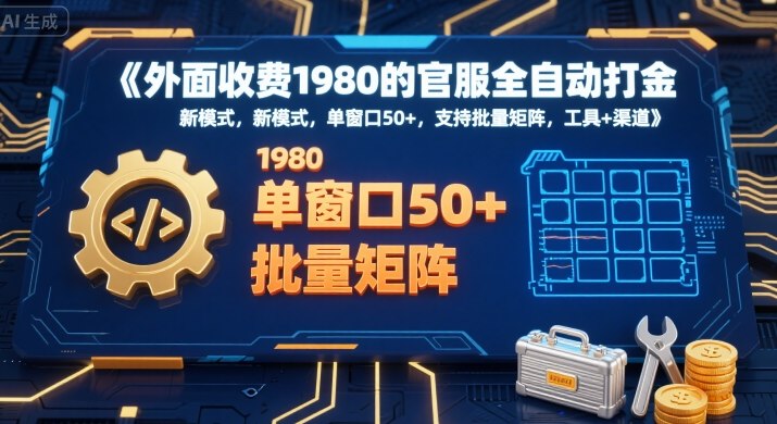 外面收费1980的官服全自动打金，新模式，单窗口50+，支持批量矩阵，工具+渠道【揭秘】-599资源坊