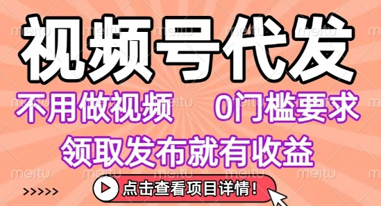 视频号代发，不用剪辑不用做视频，0门槛要求，领取发布就有收益，任务没有无上限，小白轻松上手【揭秘】-599资源坊