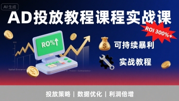AD投放教程课程实战课，实现广告ROI300%+可持续暴利-599资源坊