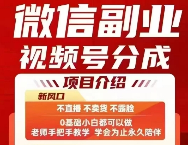 微信副业视频号分成，不直播 不卖货 不露脸，三五分钟即可完成一条作，每日收益几十、几张不等-599资源坊